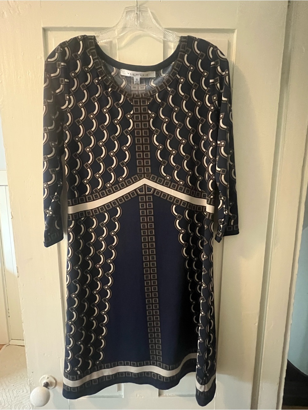 Women’s Navy and Cream Printed Shift Dress